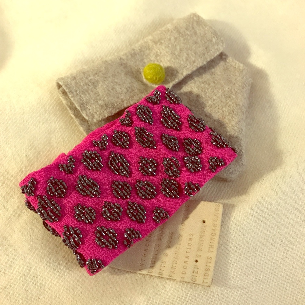 New Anthropologie beaded bracelet cuff fuchsia